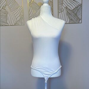 White Sleeveless Asymmetrical Bodysuit